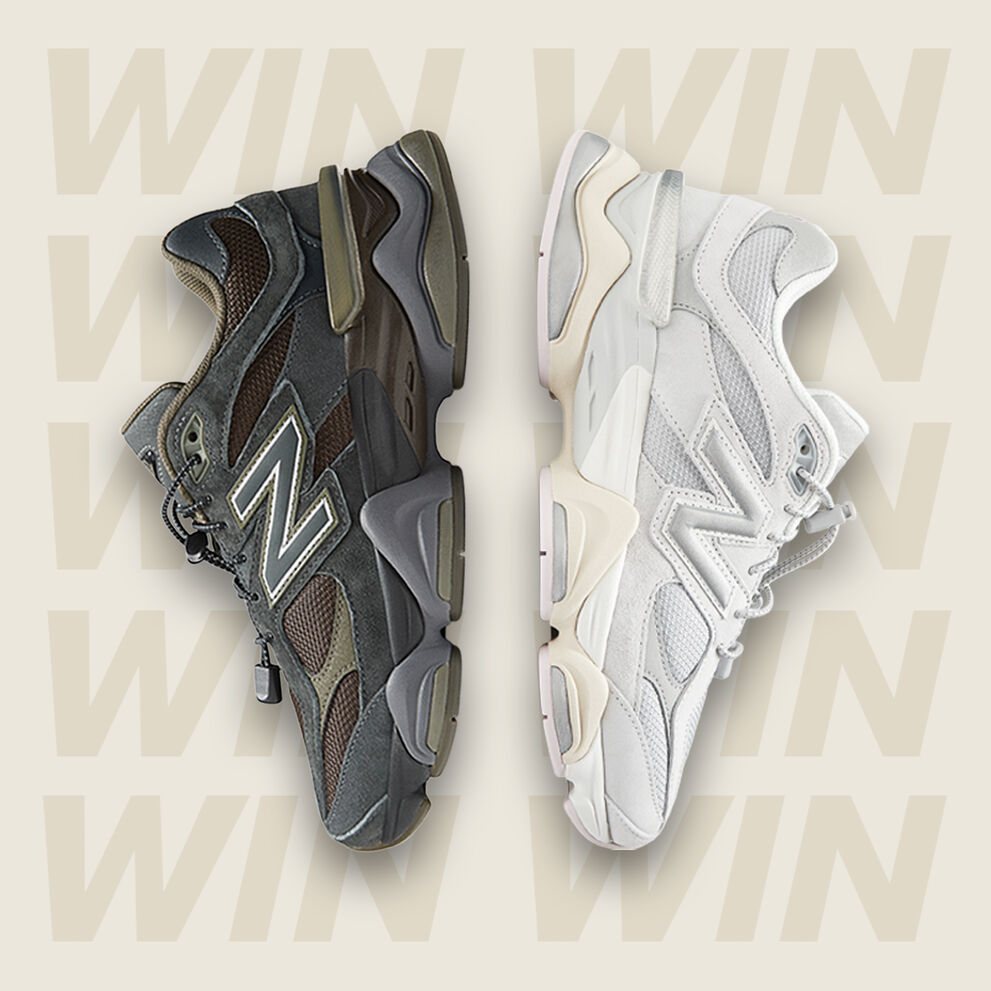 one white and one black New Balance 9060 shoe