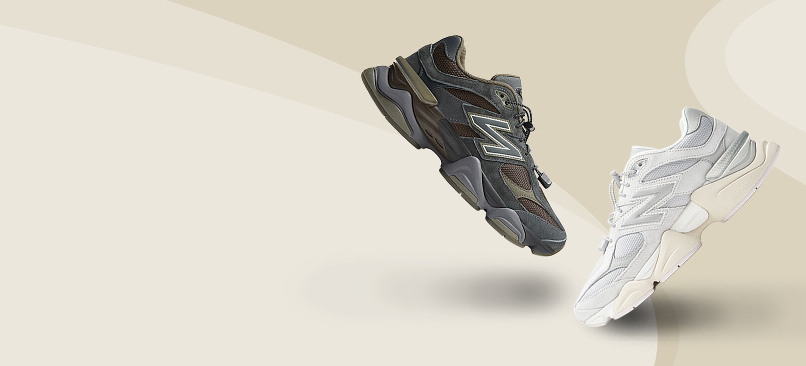 one white and one black New Balance 9060 shoe