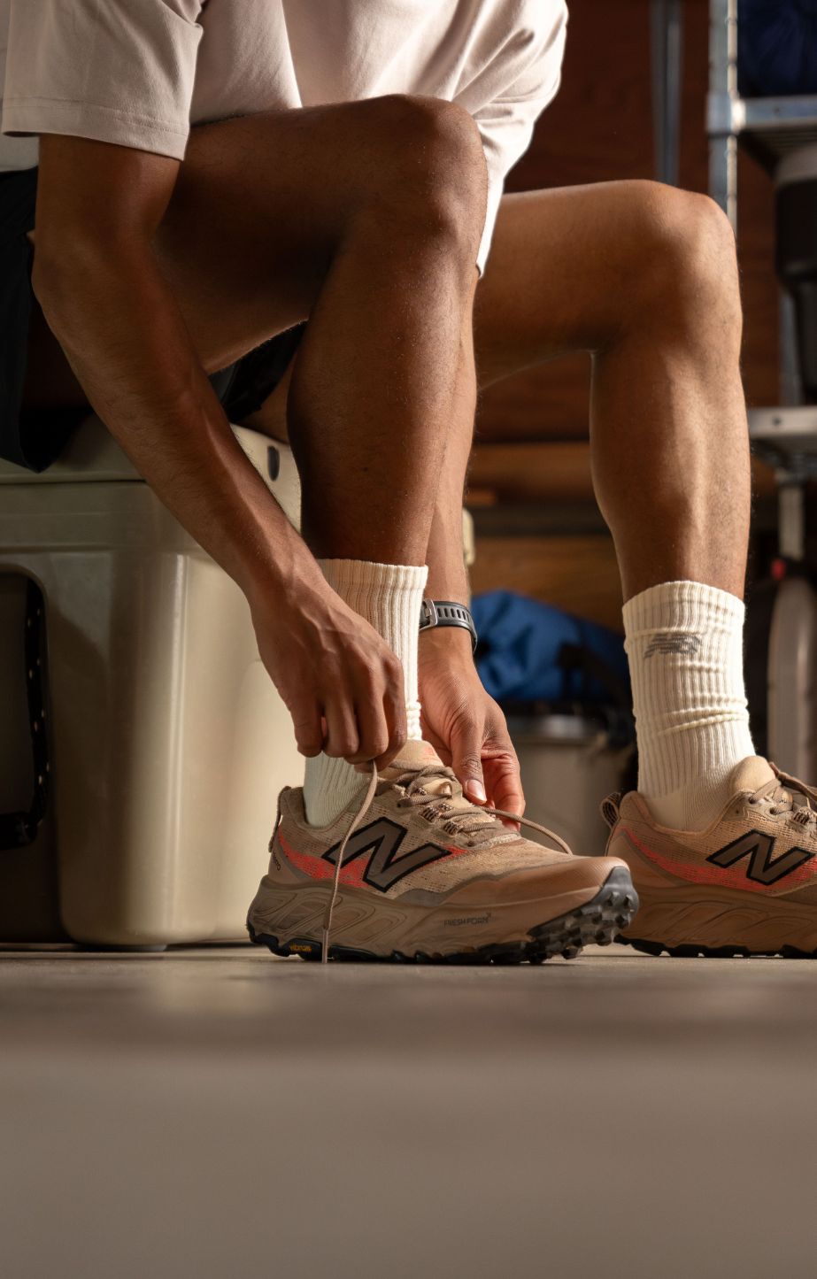 A person wearing New Balance Fresh Foam X Hierro v9