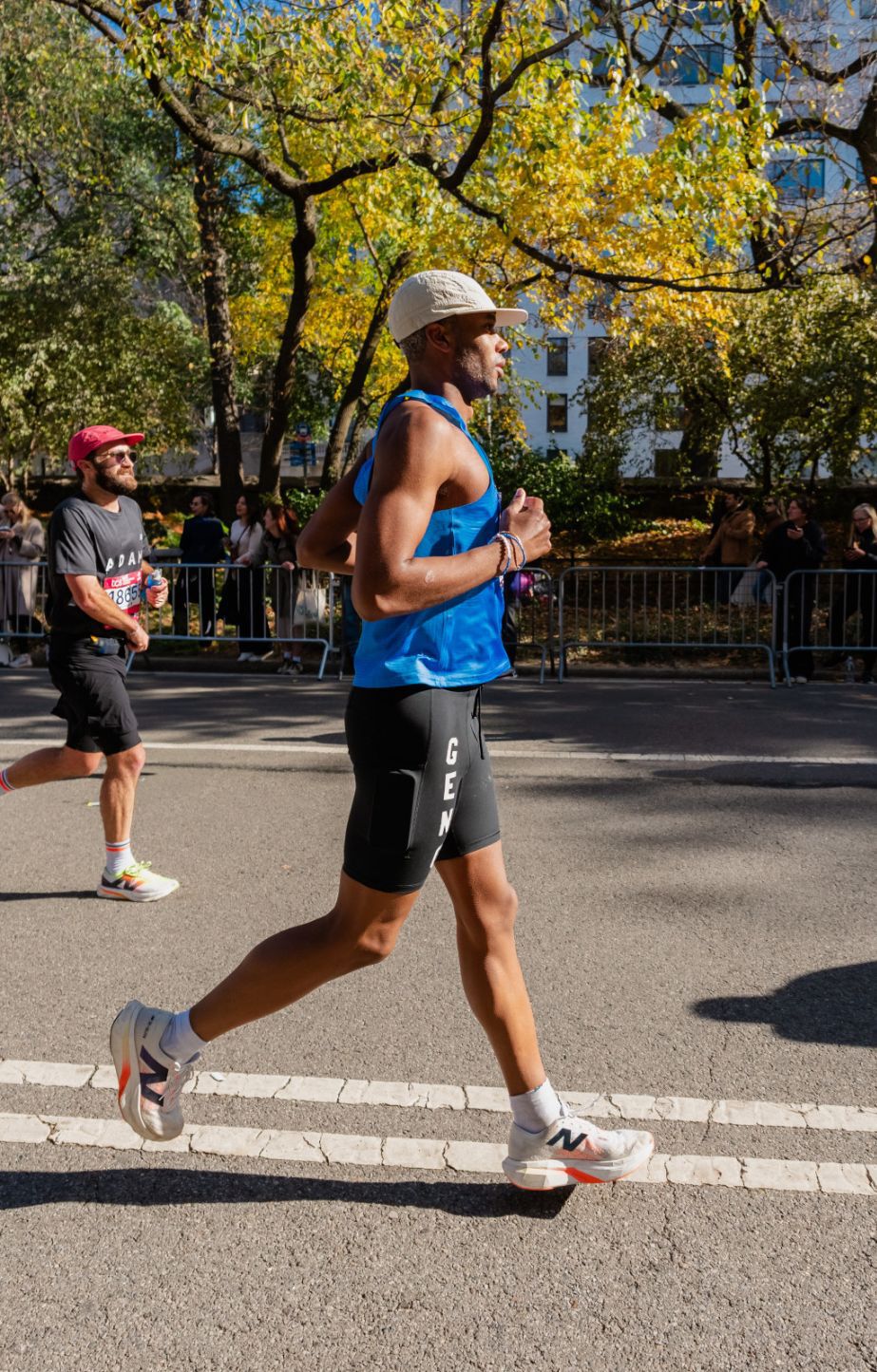 Man running wearing new balance fuelcell SC elite running shoes