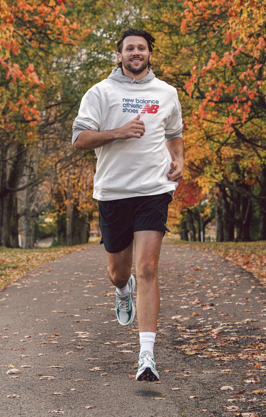 Josh Allen running on a road 